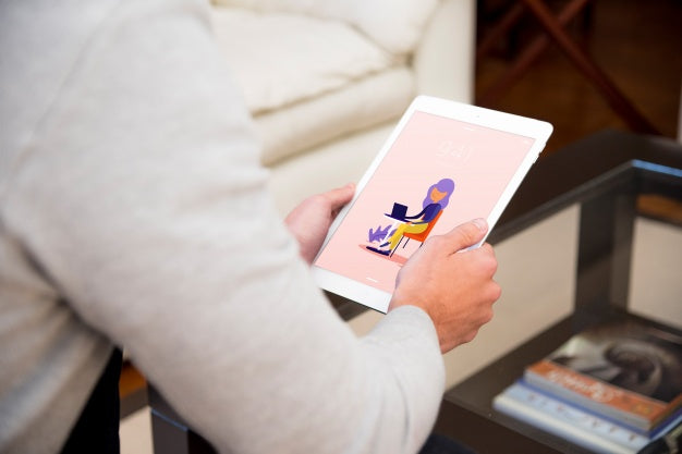 Tablet Mockup With Woman At Home Psd