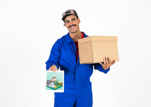 Tablet Mockup With Worker Psd