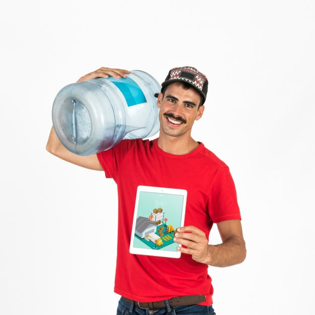 Tablet Mockup With Worker Psd