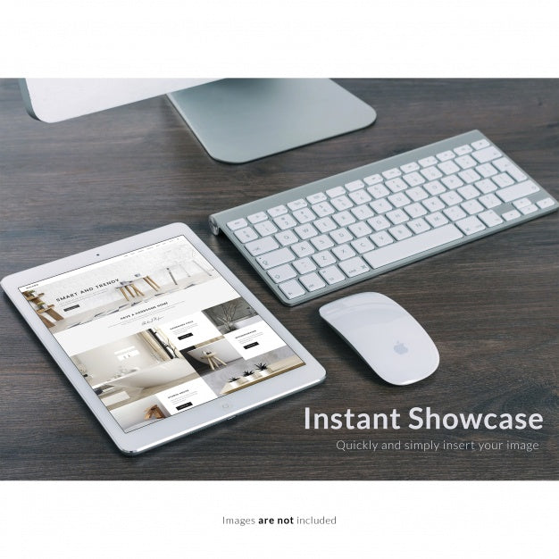 Tablet Netx To Computer Keyboard Mock Up Psd