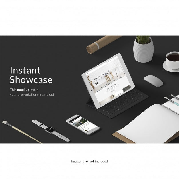 Tablet On Black Desktop Mock Up Psd