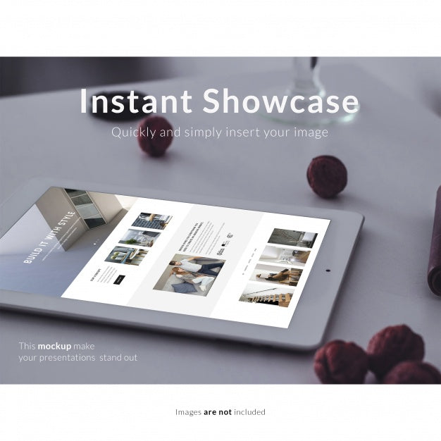 Tablet On White Table Mock Up Psd