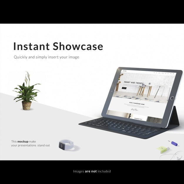 Tablet On White Table Mock Up Psd