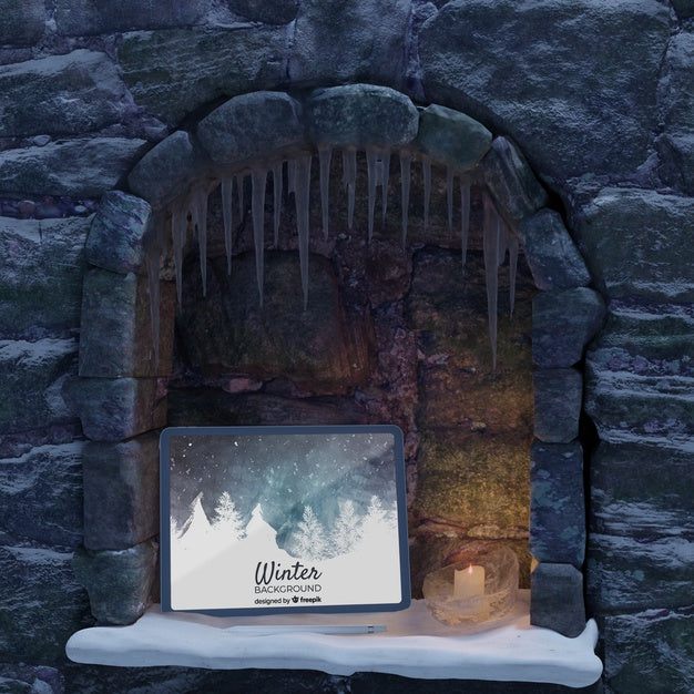 Tablet Placed On Fireplace Mock-Up Psd