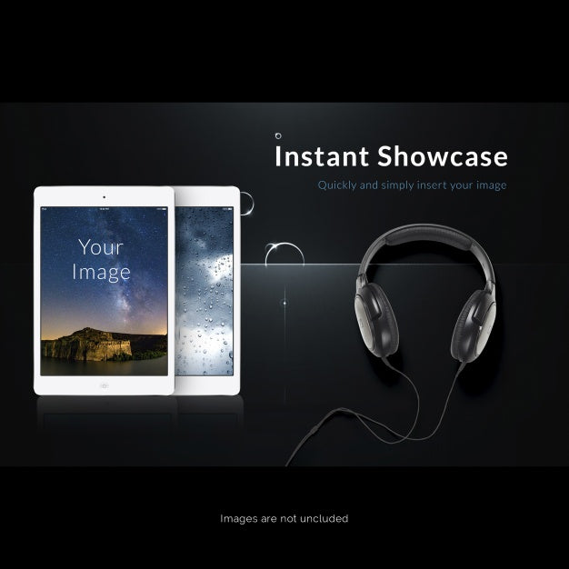 Tablet Screen Mock Up With Headphones Psd