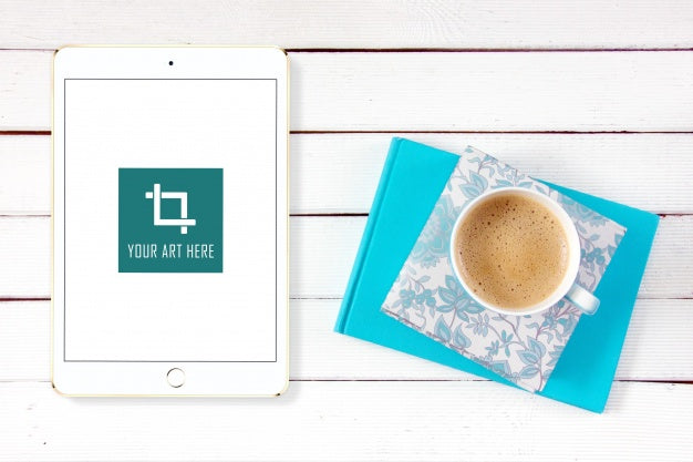 Tablet Screen On Wooden Table Mock Up Psd