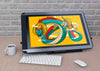 Tablet With Artistic Drawing On Table Psd