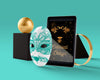 Tablet With Carnival Theme Beside Mask Psd