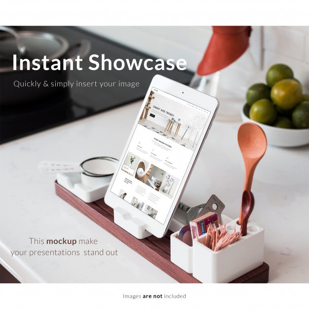 Tablet With Kitchen Elements Mock Up Psd