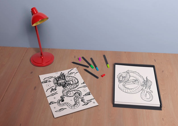 Tablet With Monochrome Sketch Psd