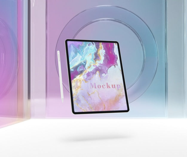 Tablet With Pen And Transparent Glass Psd