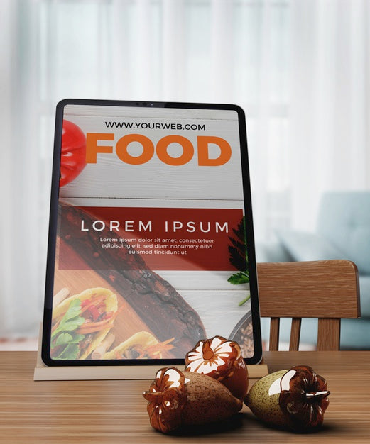 Tablet With Restaurant Arrangements On Thanksgiving Day Message Psd