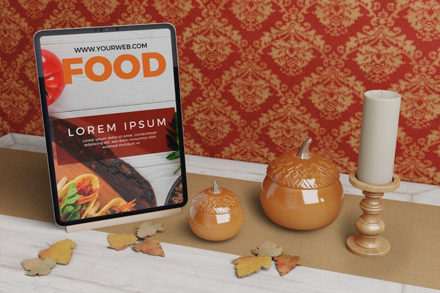 Tablet With Thanksgiving Food Selection Psd