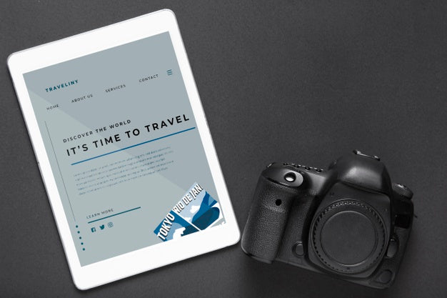 Tablet With Traveling Website Psd