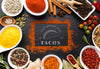 Tacos Lettering And Cinnamon Frame Mock-Up Surrounded By Spices And Herbs Psd