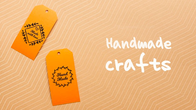 Tags With Handmade Crafts On Cardboard Psd