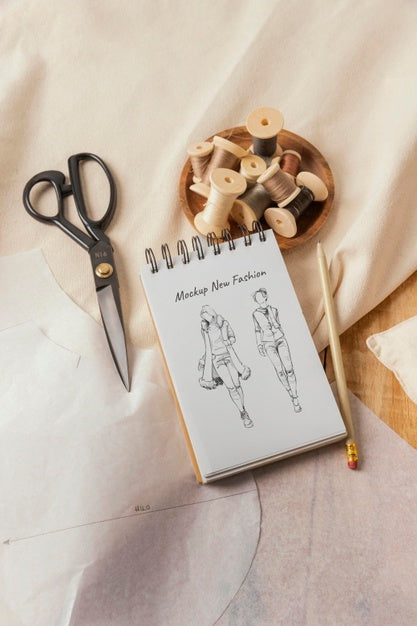 Tailor Scene With Notebook Mockup Psd