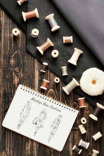 Tailor Scene With Notebook Mockup Psd