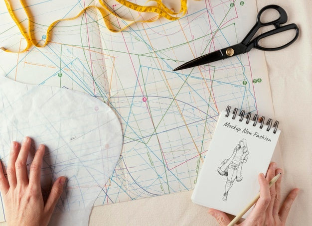 Tailor Scene With Notebook Mockup Psd