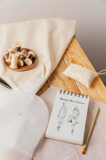Tailor Scene With Notebook Mockup Psd