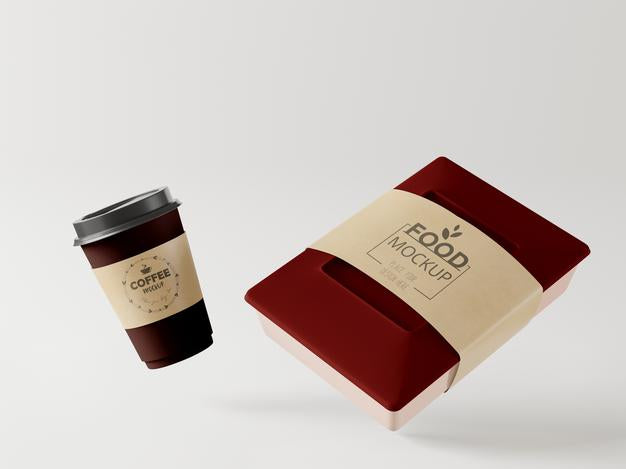 Take Away Coffee Cup And Food Package Mockup Psd