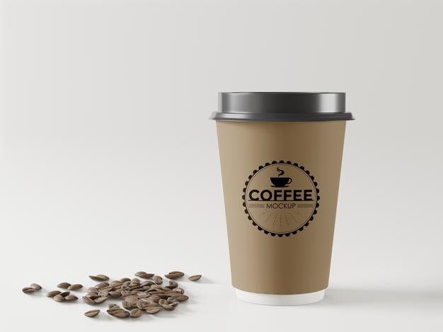 Take Away Coffee Cup Mockup With Coffee Beans Psd