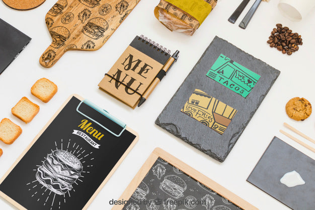 Take Away Food Mockup With Various Objects Psd