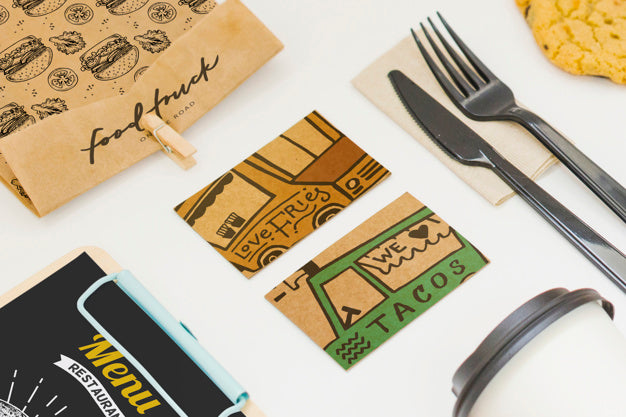 Take Away Food Mockup With Various Objects Psd