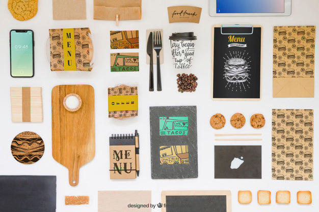 Take Away Food Mockup With Various Objects Psd
