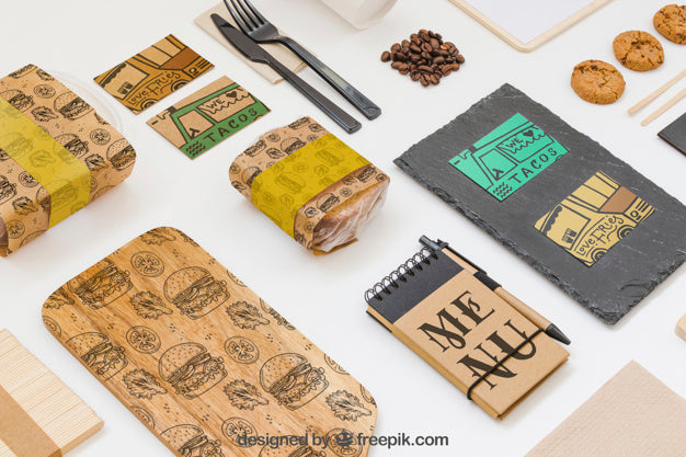Take Away Food Mockup With Various Objects Psd