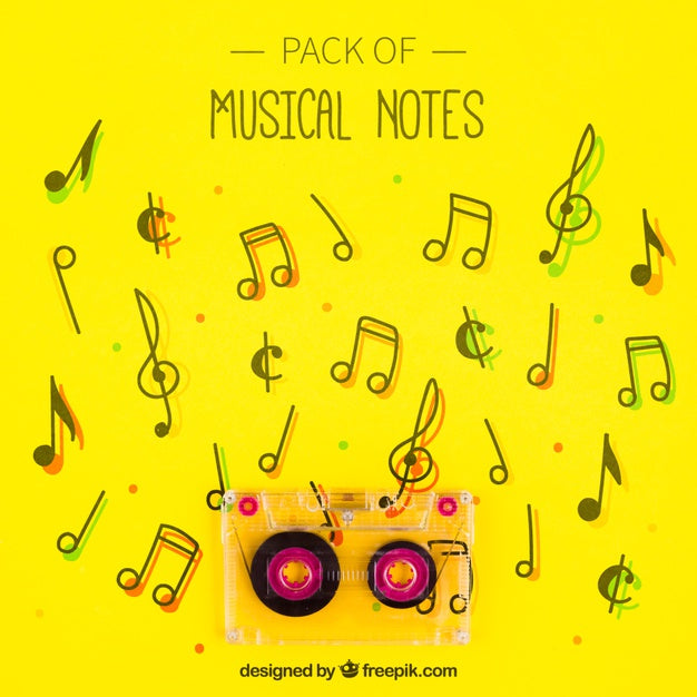 Tape On Yellow Musical Notes Background Psd