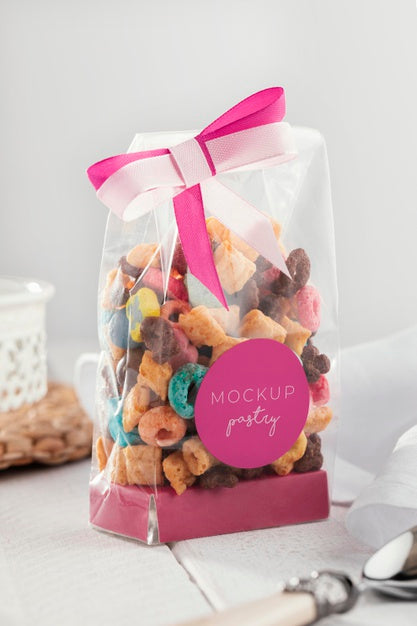 Tasty Pastry In Transparent Packaging Mockup Psd