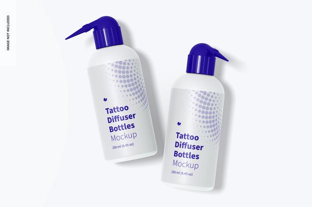 Tattoo Diffuser Bottles Mockup, Top View Psd