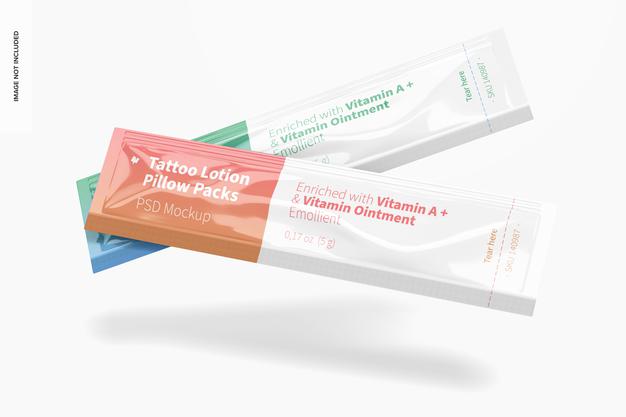 Tattoo Lotion Pillow Packs Mockup Psd
