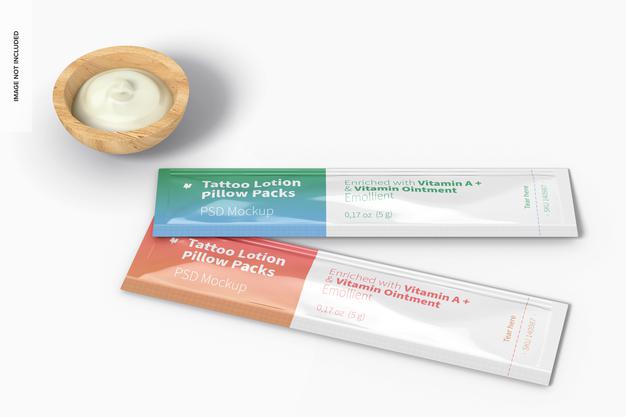 Tattoo Lotion Pillow Packs Set Mockup Psd