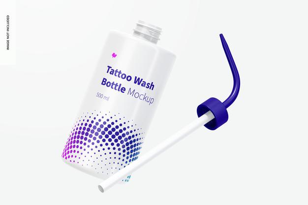Tattoo Wash Bottle Mockup, Falling Psd