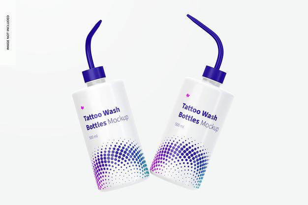 Tattoo Wash Bottles Mockup, Floating Psd