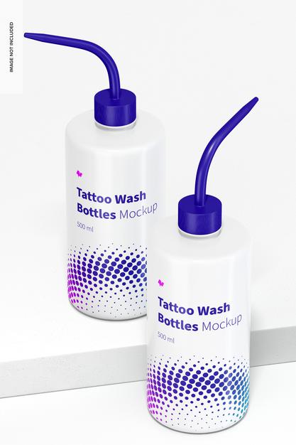 Tattoo Wash Bottles Mockup, Perspective Psd