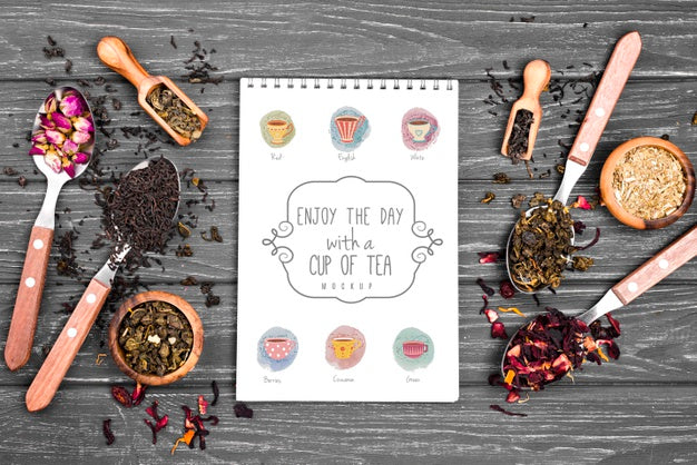Tea Concept On Wooden Table Mock-Up Psd
