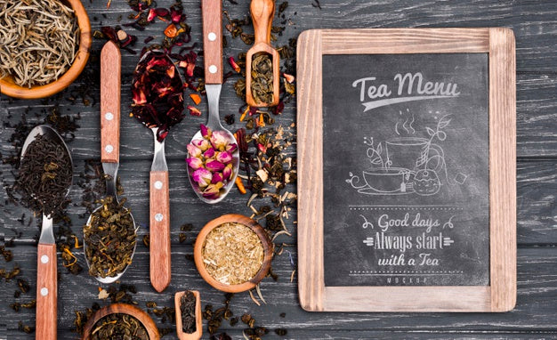 Tea Concept On Wooden Table Mock-Up Psd