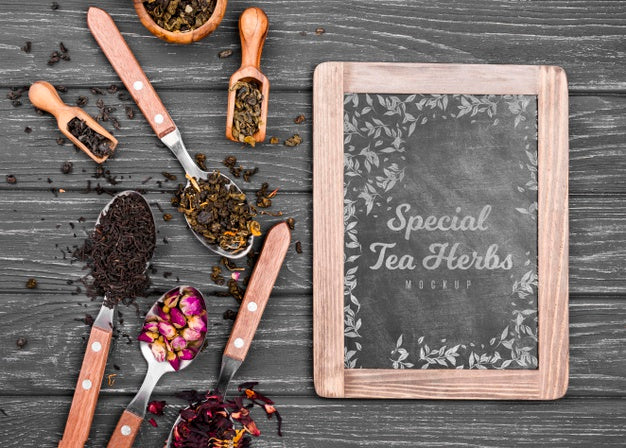 Tea Concept On Wooden Table Mock-Up Psd
