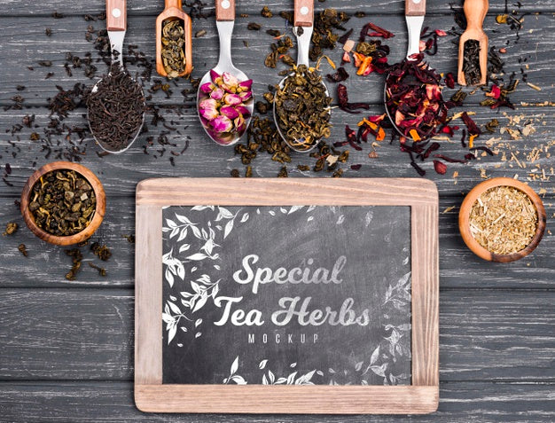 Tea Concept On Wooden Table Mock-Up Psd