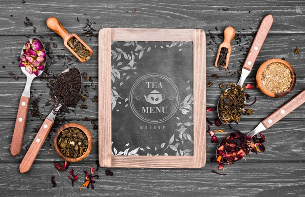 Tea Concept On Wooden Table Mock-Up Psd