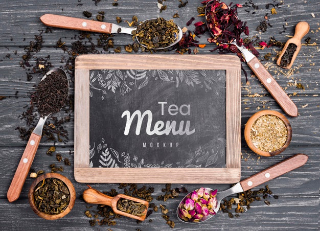 Tea Concept On Wooden Table Mock-Up Psd