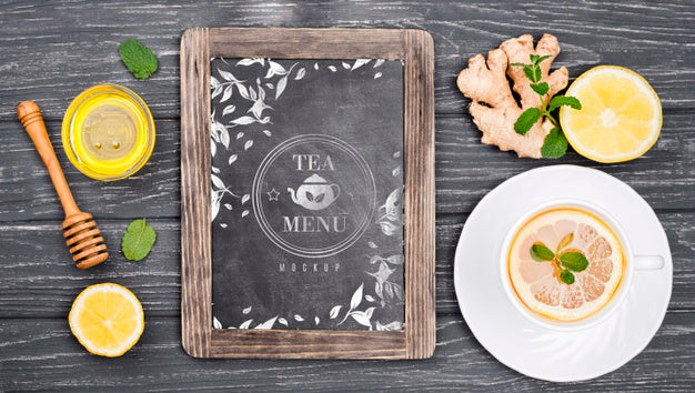 Tea Concept On Wooden Table Mock-Up Psd
