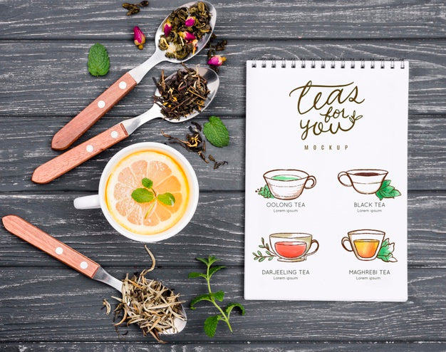 Tea Concept On Wooden Table Mock-Up Psd