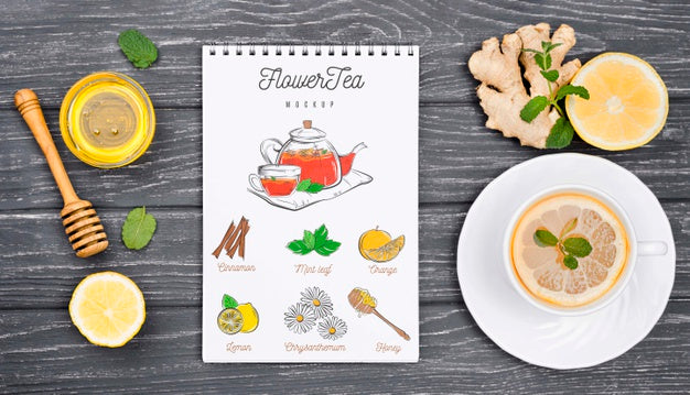 Tea Concept On Wooden Table Mock-Up Psd