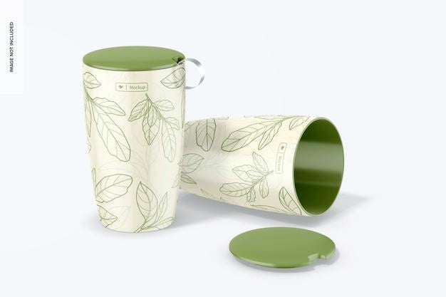 Tea Infuser Mug Mockup, Standing And Dropped Psd