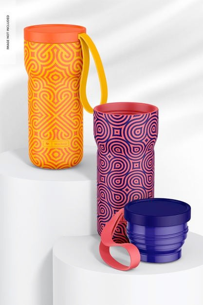 Tea Thermos With Handle Mockup, Closed And Opened Psd