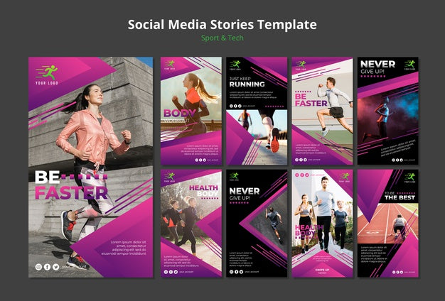 Tech & Sport Concept Social Media Stories Template Mock-Up Psd